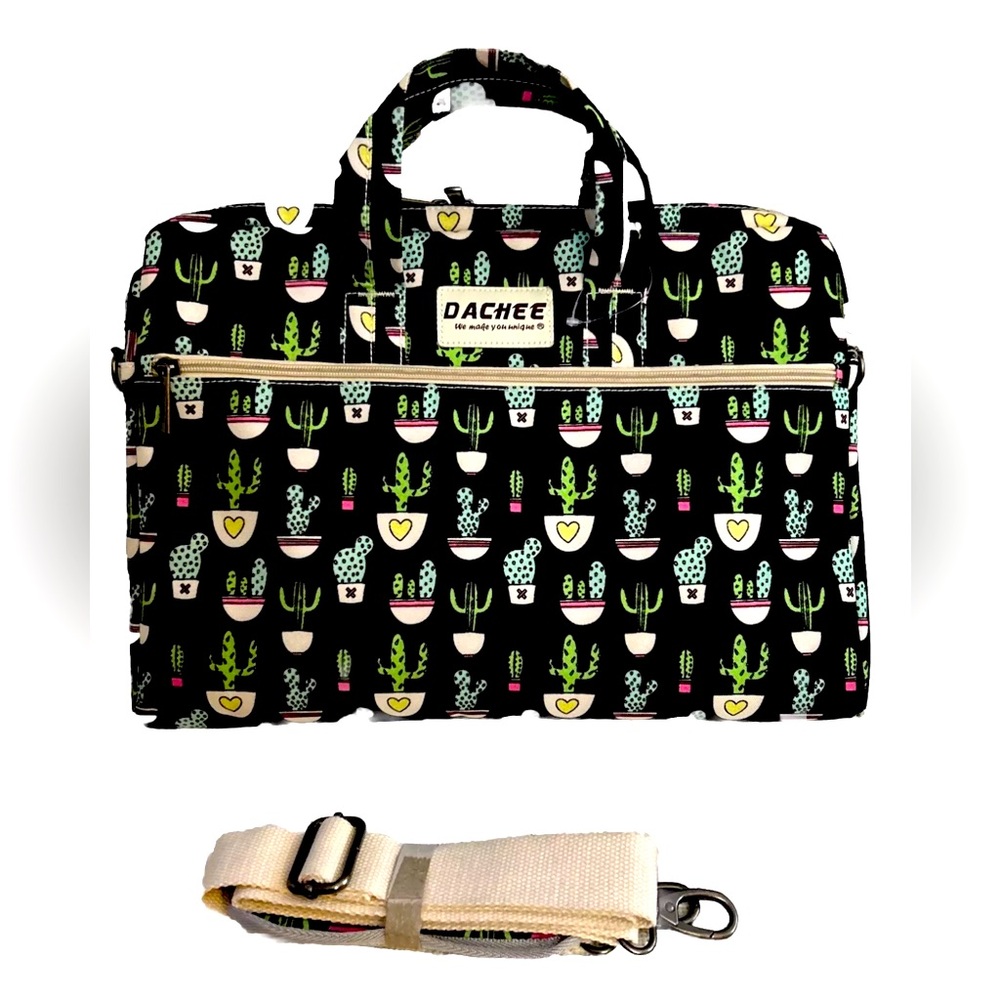 Dachee Laptop Bag Padded Cactus Print Travel Shoulder Crossbody Strap New